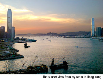 The sunset view from my room in Hong Kong