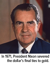 In 1971, President Nixon severed the dollar's final ties to gold.