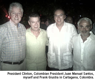 Clinton, Juan Manuel Santos, Frank Holmes, Frank Giustra in Cartagena, Colombia