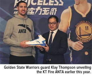 Golden State Warriors guard Klay Thompson unveiling the KT Fire ANTA EARLIER THIS YEAR