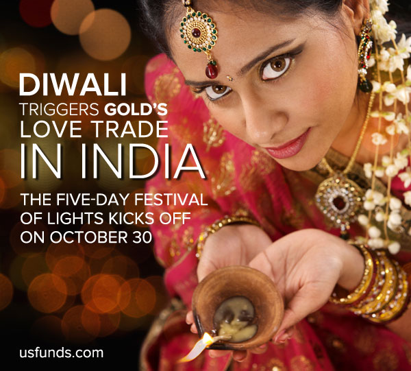 Diwali trigers gold's love trade in India. The five-day festival of lights kicks off on October 30