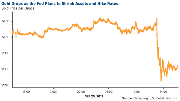 Gold drops as the fed plans to shrink assets and hike rates