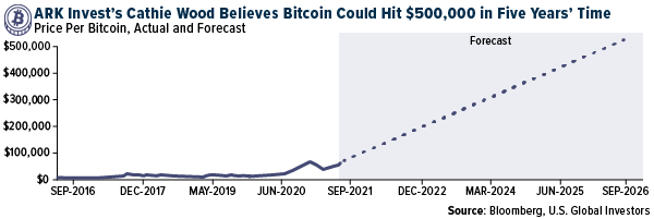 ARK Invests Cathie Wood Believes Bitcoin Could Hit $500k in five years time