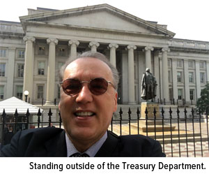 Standing outside Treasury Department