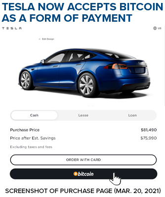 Tesla now accepts Bitcoin as a form of payment