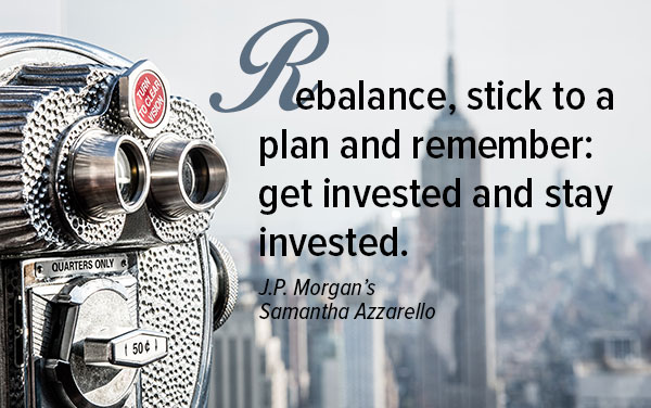 rebalance, stick to a plan and remember: get invested and stay invested. J.P. Morgan's Samantha Azzarello