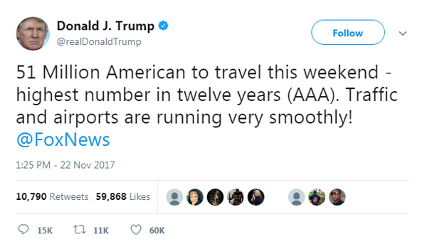 Trump tweets about travel