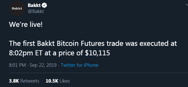 Bakkt Futures trade was executed this week tweet