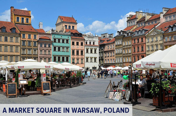 A market square in Warsaw Poland