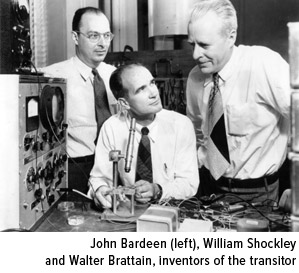 John Bardeen, William Shockley and Walter Brattain, inventors of the transitor