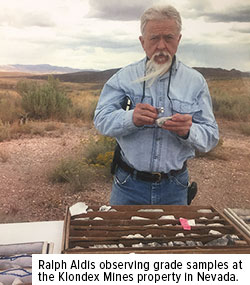 ralph aldis observing grade samples at the klondex mines property in nevada