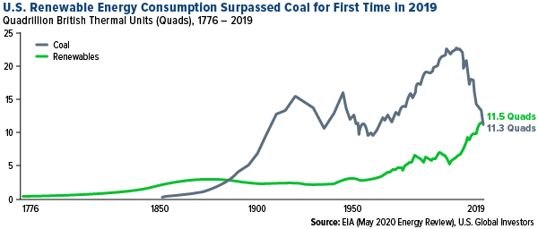 U.S. Renewable Energy Consumption Surpeassed Coal for First Time In 2019