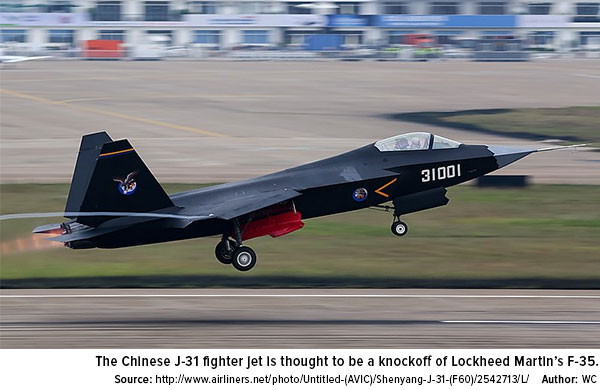 The Chinese J31 fighter jet is thjought to be a knockoff of Lockheed Martins F35