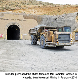Klondex purchased the Midas Mine and Mill Complex, located in Nevada, fromNewmont Mining in February