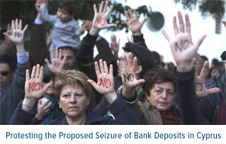 Protesting the proposed seizure of bank deposits in cyprus