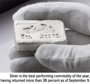 silver is the best performing commodity of the year having returned more than 38 percent as of September 9