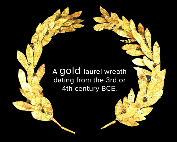 a gold laurel wreath dating from the 3rd or 4th century BCE