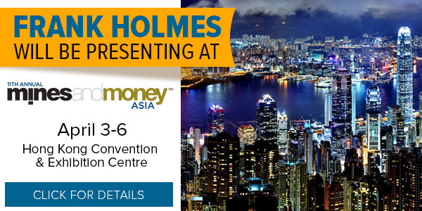 Frank Holmes persnting at Mines and Money Asia April 3 and 6